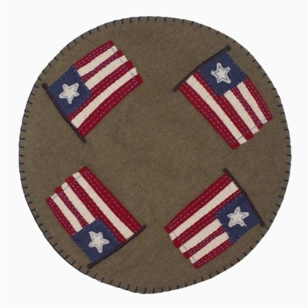 Primitive Farmhouse American Flag Candle Mat‎ Wool Felt Applique 15" New